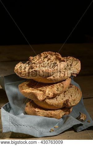 Tipical Summer Dish Of Puglia - Friselle. Classical Apulian Dried Bread Called Freselle. Healthy Veg