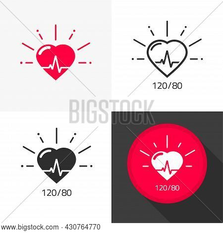 Heart Health Care Medical Icon Vector With Heartbeat Pulse And Blood Pressure Pictogram Flat Cartoon