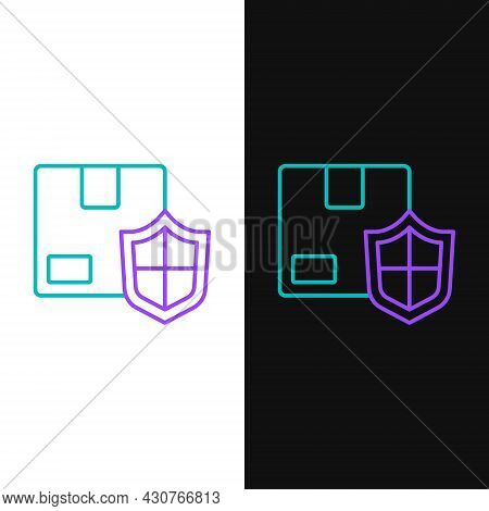 Line Delivery Security With Shield Icon Isolated On White And Black Background. Delivery Insurance. 