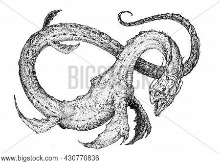 Sea Serpent, Leviathan, Deep Sea Monster Ready To Attack.
