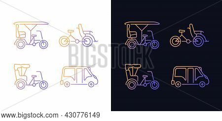 Vehicle For Hire Gradient Icons Set For Dark And Light Mode. Minibus. Tourist Transportation. Thin L