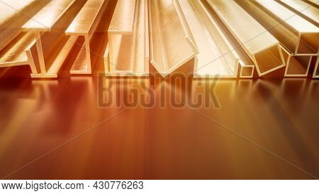 Glowing Metal Profile And Reinforcing Bar , Concept Industrial 3d Rendering