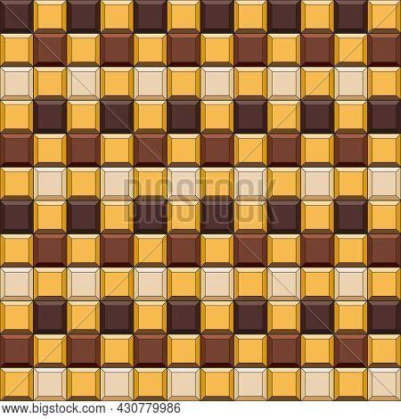 Seamless Pattern Made Of Chocolate Cubes, Sweets. Colored Vector Background.