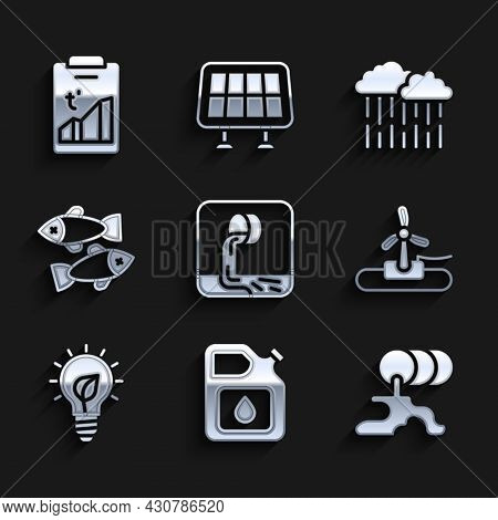 Set Wastewater, Canister For Gasoline, Barrel Oil Leak, Wind Turbine, Light Bulb With Leaf, Dead Fis