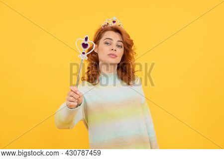 Arrogance And Selfishness. Make A Wish. Fairy Godmother. Redhead Woman In Crown.