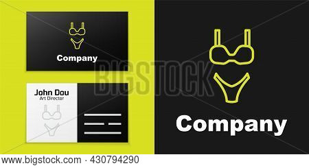 Logotype Line Summer Beach Swimsuit Icon Isolated On Black Background. Beach Women Fashion. Logo Des