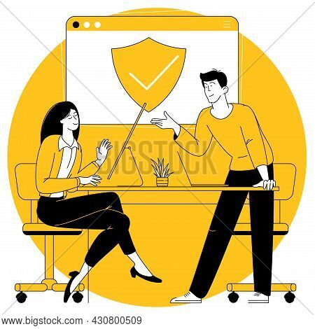 Data Protection Concept. Flat Design Vector Concept Of Internet Secirity Development.