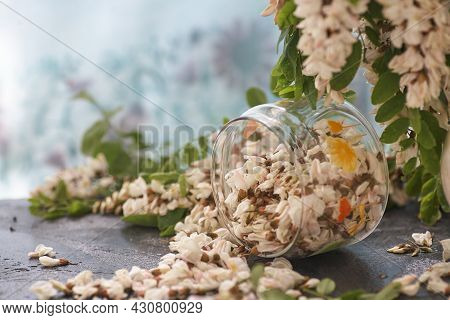 Acacia Flowers In Glass Bowl On A Table