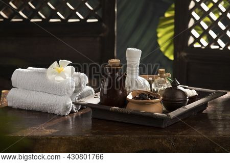 Close Up View Of Spa Theme Objects On Color Back