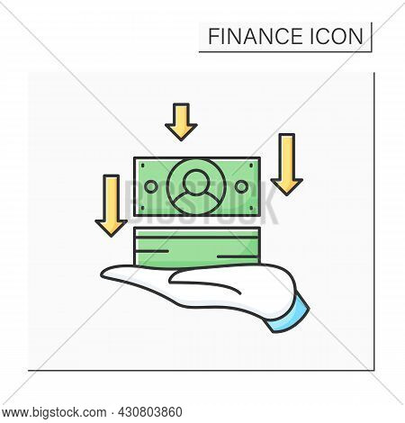Money Handed Color Icon. Dividend Or Payment. Dollar Bills On Palm With Stock Trend Arrows. Concept 