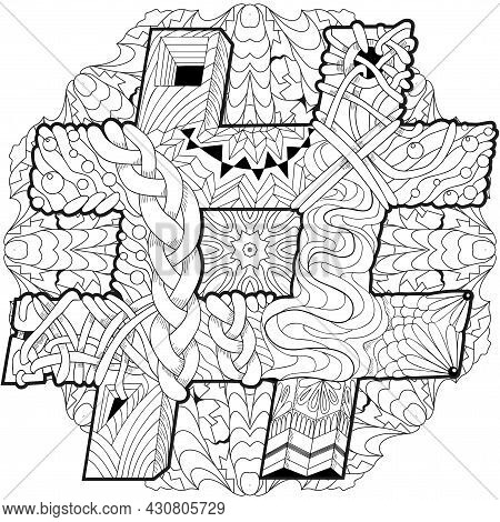 Hand-painted Art Design On Mandala For Coloring.