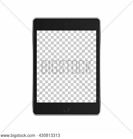 Black Metal Tablet With Transparent Screen In Realism. Tablet Mockup In Vector