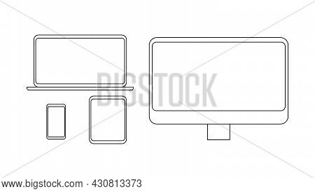 Devices Icon Set With Transparent Background. Laptop, Phone And Tablet In Line. Minimalistic Gadgets