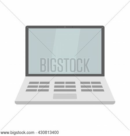 Laptop In Flat. Computer Icon. Laptop With Blank Screen. Computer Monitor And Keyboard.