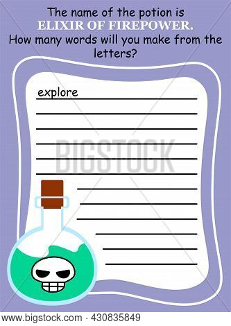 Halloween Anagram Game With Elixir Bottle For Children Vector Illustration