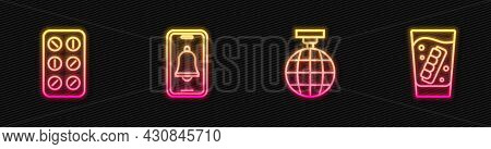 Set Line Disco Ball, Pills In Blister Pack, Emergency Phone Call And False Jaw Glass. Glowing Neon I