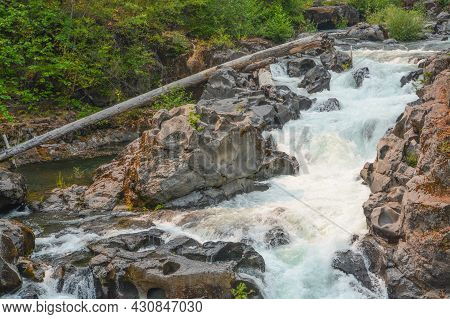 Waterfalls Of The Rogue River In Crater Lake National Park. In The Wilderness Of  Jackson County, Or