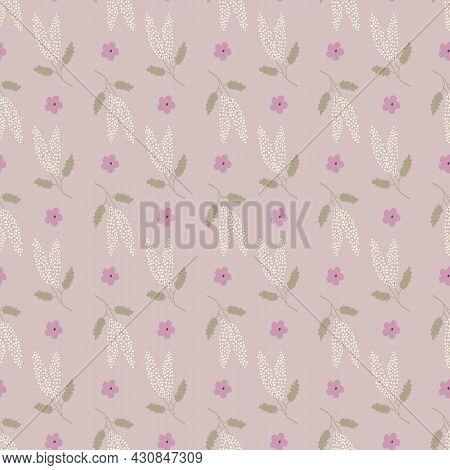 Soft Pink, Cream And Green Butterfly Bush Flower Seamless Repeating Pattern. Beautiful Hand Drawn Ve