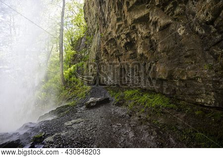 The Giant Waterfall In The Republic Of Abkhazia. A Clear Sunny Day On May 20, 2021