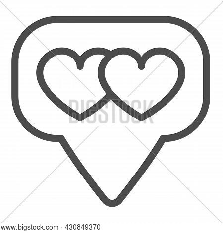 Dialogue Box, Speech Bubble And Two Hearts Line Icon, Dating Concept, Messege With Hearts Vector Sig