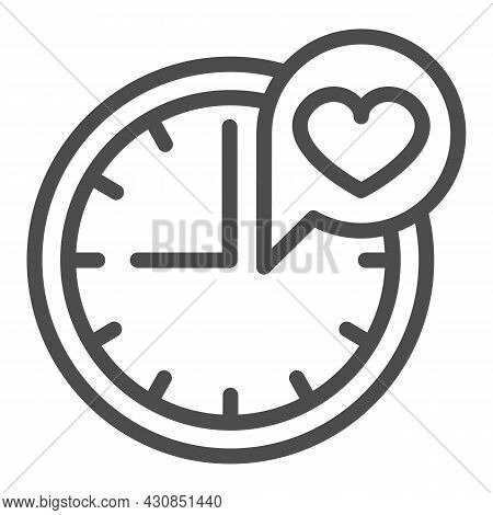 Clock And Heart In Dialogue Box Line Icon, Speed Dating Concept, Time For Love Vector Sign On White 
