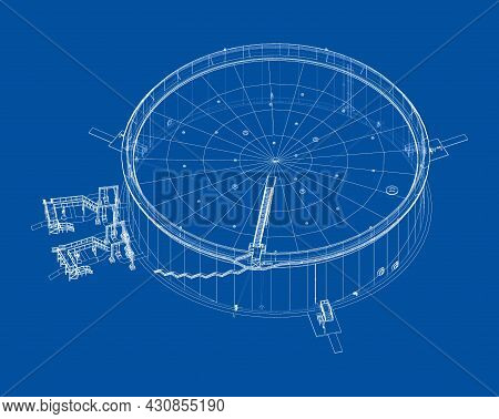 Large Oil Tank With Floating Roof. Vector Rendering Of 3d. Wire-frame Style. The Layers Of Visible A