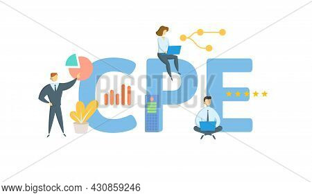 Cpe, Continuing Professional Education. Concept With Keyword, People And Icons. Flat Vector Illustra