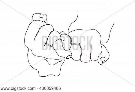 One Line Of Drawing Wedding Rings, Hands. Modern Art, Contour Romantic Love In The Style Of Minimali