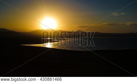 Aerial,panorama Of Song Kul Lake At The Sunset, Kyrgyzstan