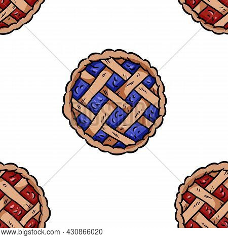 Tasty Pie Doodles Seamless Border Pattern. Cute Cartoon Tasty Pastry Repeatable Background Tile. Coz