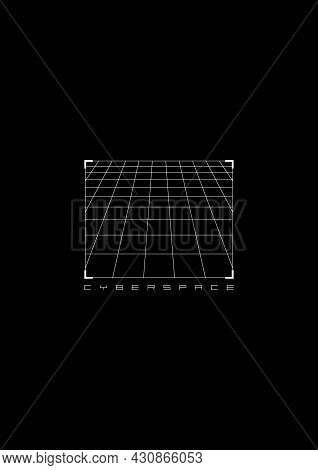 Cyberspace T-shirt And Apparel Design With A Perspective Grid In Hud Style Square Frame. Cyber Cultu