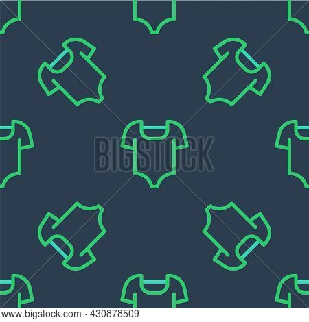 Line Summer Beach Swimsuit Icon Isolated Seamless Pattern On Blue Background. Beach Women Fashion. V