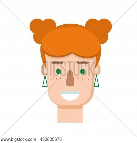 Funny Cute Red-haired Girl With Green Earrings