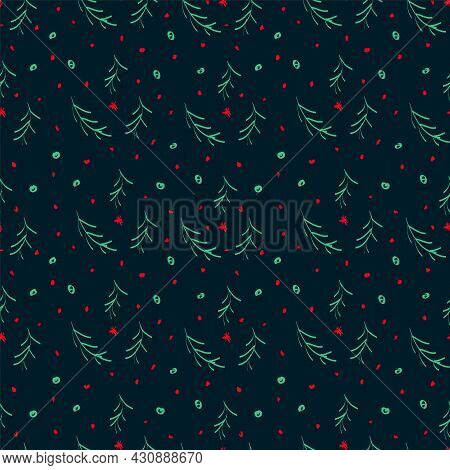 The New Year Pattern With Branches Of Christmas Trees. Merry Christmas And A Happy New Year. Cute Ba
