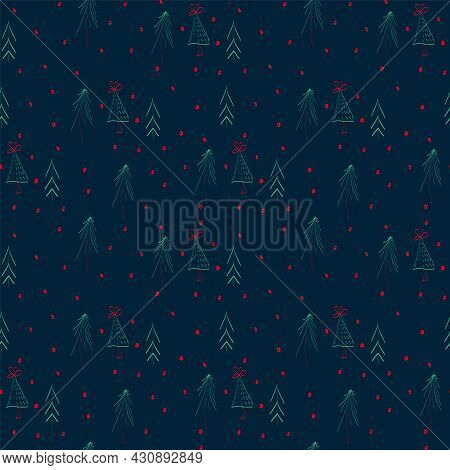 Abstract Pattern Of Christmas And New Year Trees. Modern Christmas Tree Design. Abstract Trees Patte