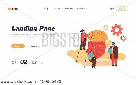 Tiny People Learning Artificial Intelligence Flat Vector Illustration. Cartoon Scientists Standing N