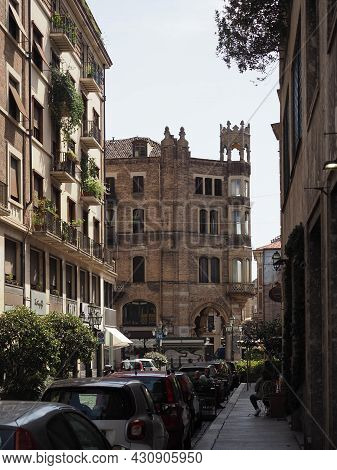 Historical Neo Gothic Building In Via Pietro Micca In Turin