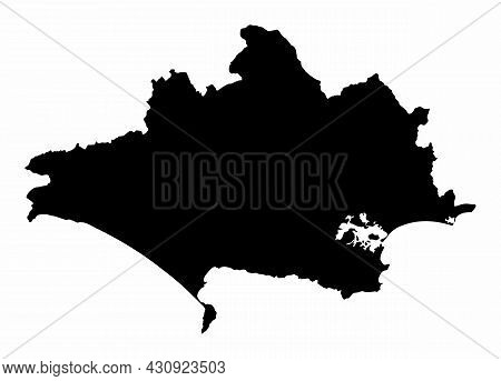 Dorset County Dark Silhouette Map Isolated On White Background, England