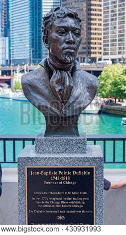 Jean Baptiste Pointe Dusable Monument In Chicago - Chicago, Illinois - June 11, 2019