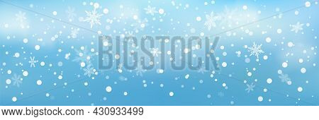 Winter Scene With Falling Snowflakes. Christmas Snowflakes Blue Background. Winter  Falling Snow , D