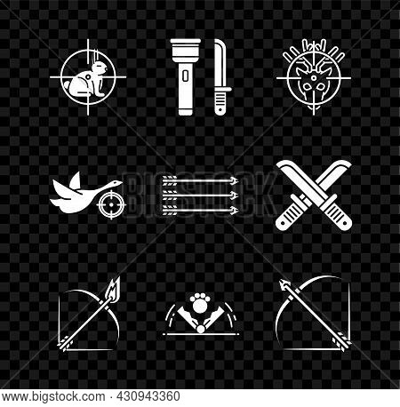 Set Hunt On Rabbit With Crosshairs, Flashlight And Knife, Deer, Bow Fire Arrow, Trap Hunting, Quiver