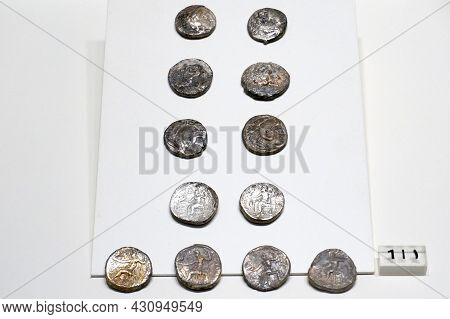 Ancient Coins Displayed At The National Museum Of The Kingdom Of Saudi Arabia In Riyadh, Middle East