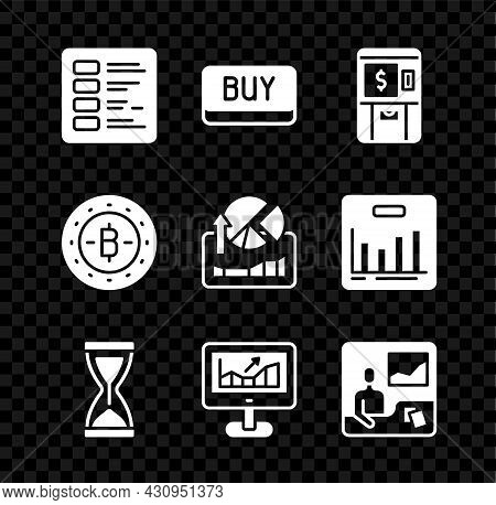 Set Business Finance Report, Buy Button, Atm And Money, Old Hourglass, Computer With Growth Graph, T