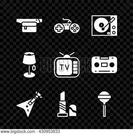 Set Waist Bag Of Banana, Gamepad, Vinyl Player, Electric Bass Guitar, Lipstick, Lollipop, Floor Lamp