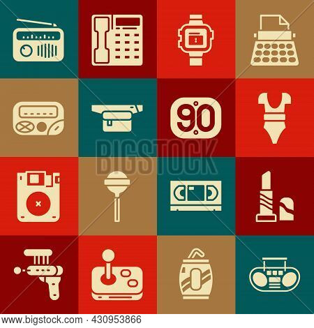 Set Home Stereo With Two Speakers, Lipstick, Swimsuit, Wrist Watch, Waist Bag Of Banana, Pager, Radi