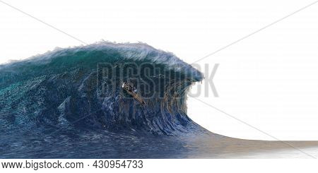 Tsunami Wave Apocalyptic Water View Storm. 3d Illustration Isolated On White Background