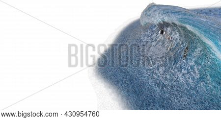 Tsunami Wave Apocalyptic Water View Storm. 3d Illustration Isolated On White Background