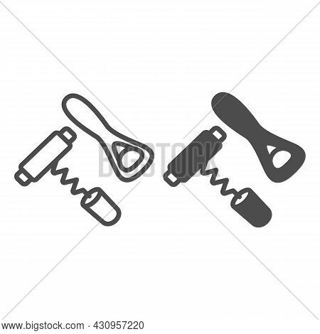 Corkscrew And Bottle Opener Line And Solid Icon, Bar Concept, Cork Screw And Can Opener Vector Sign 
