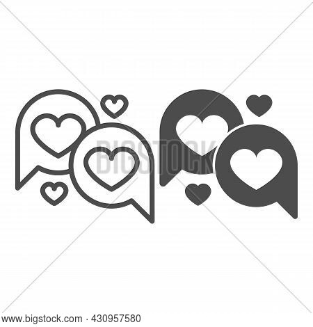 Hearts In Dialogue Box, Speach Bubble Line And Solid Icon, Dating Concept, Love Messege Vector Sign 