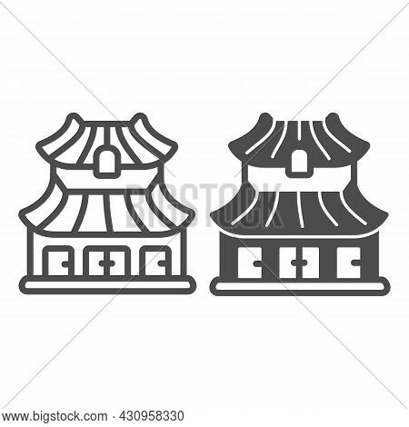 Classic Japanese Dwelling House Building Line And Solid Icon, Asian Culture Concept, Japan Home Vect